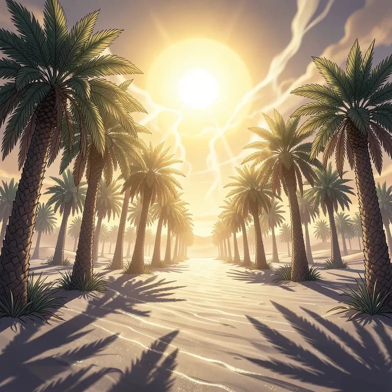 Desert Oasis Shrine African Mythology interactive story — atmospheric illustration