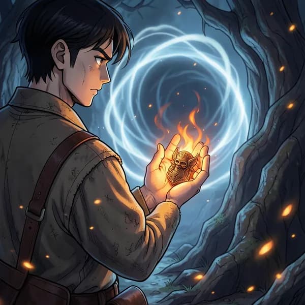 A desperate healer holds a glowing, flickering ancestor-charm in his palm before a swirling portal of spirit-smoke.
