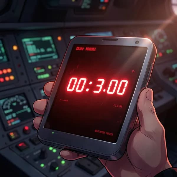 A close up of a data-pad displaying a red countdown timer.