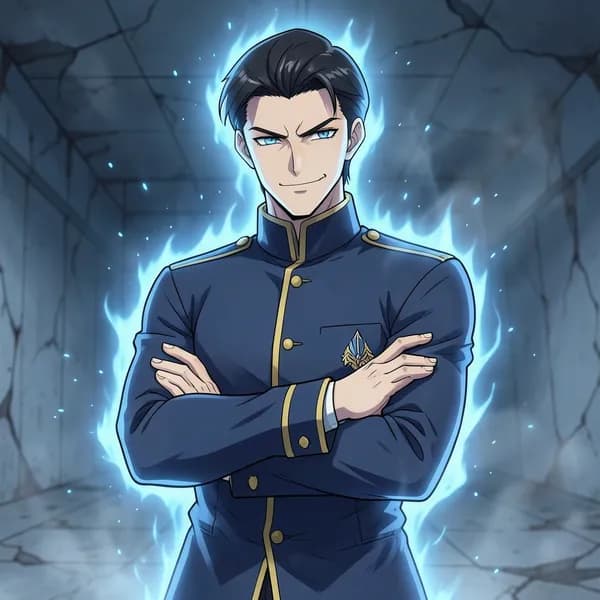 An arrogant prodigy standing in a training yard with a cold blue energy aura.