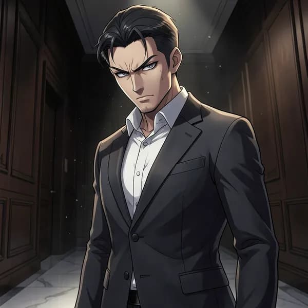 A tall, imposing man with sharp, aristocratic features and cold eyes looking down with contempt.