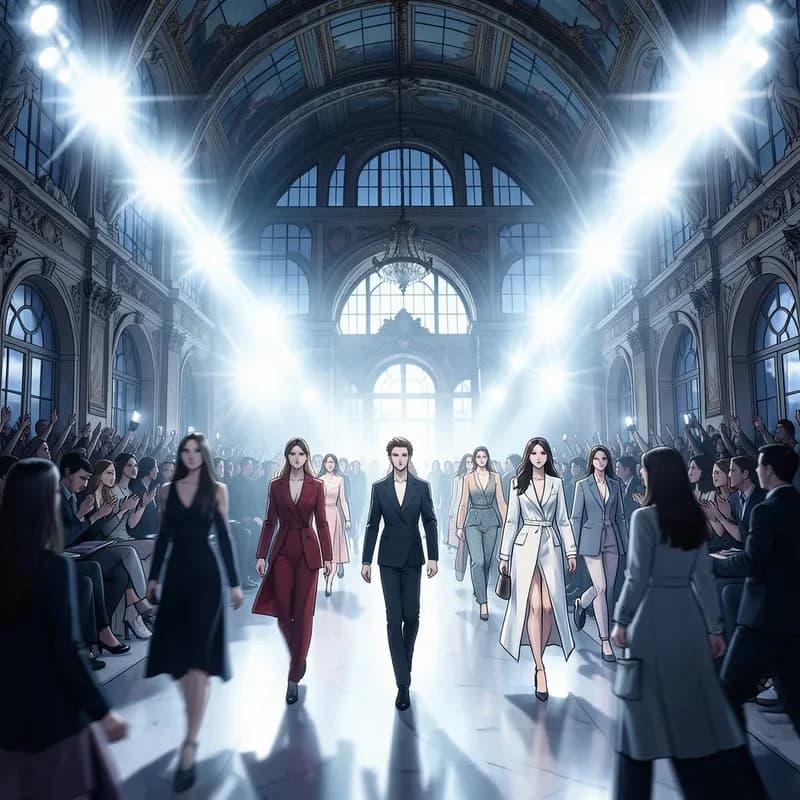 Fashion Week Celebrity Fiction interactive story — atmospheric illustration