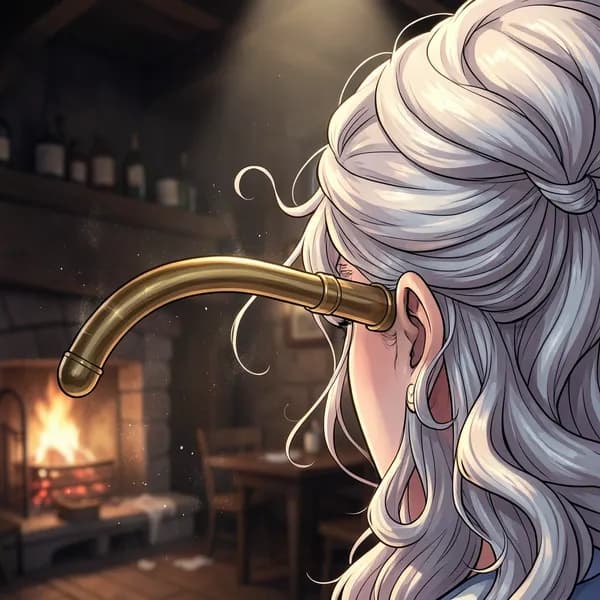 A brass-handled umbrella hook snagged into a white powdered wig.