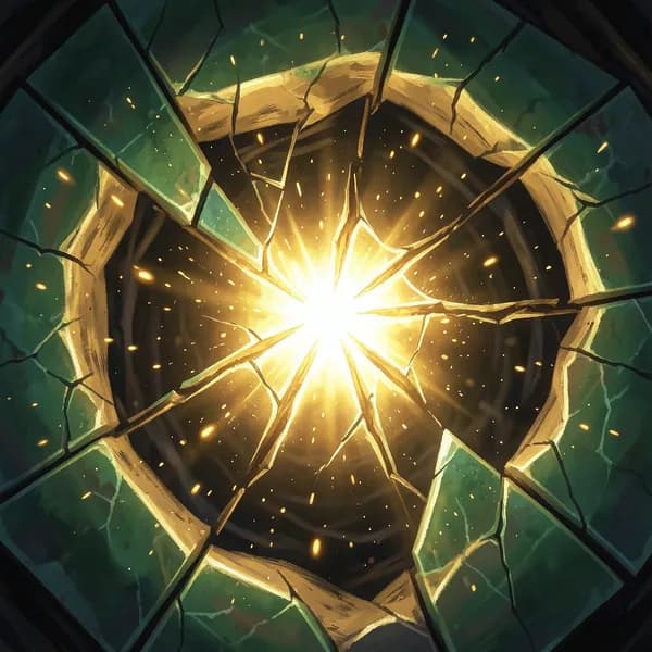 Cracked jade floor leaking blinding golden spiritual energy.