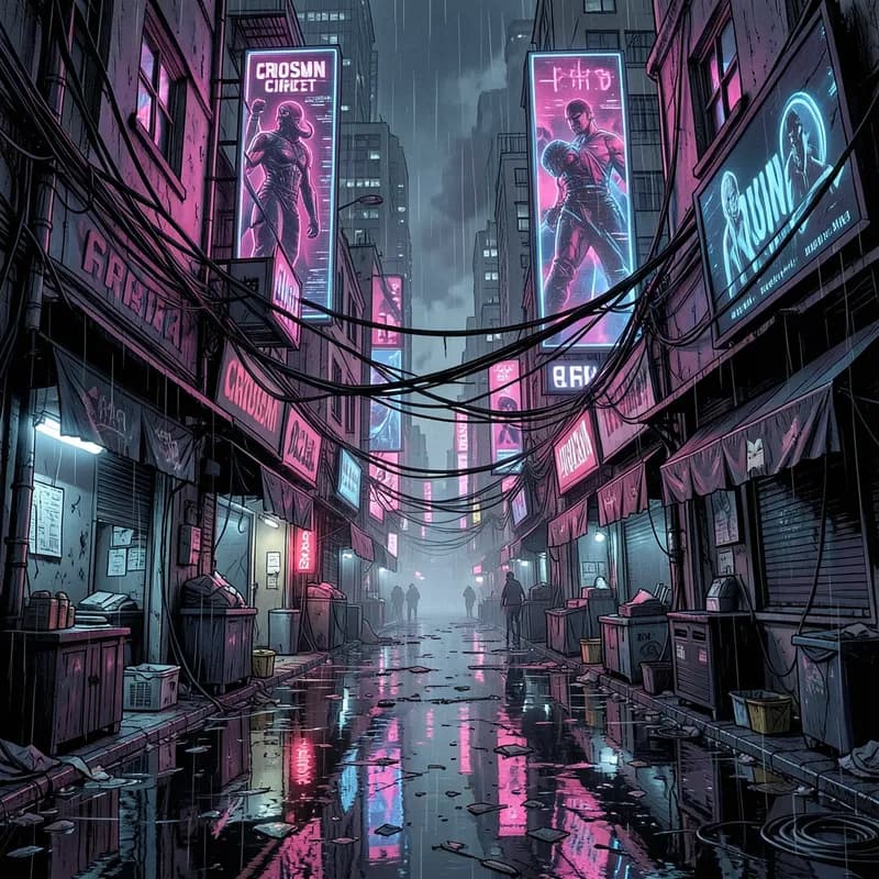 Neon Red Light District Cyberpunk interactive story — atmospheric illustration