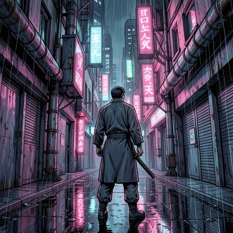 Street Samurai Cyberpunk interactive story — atmospheric illustration