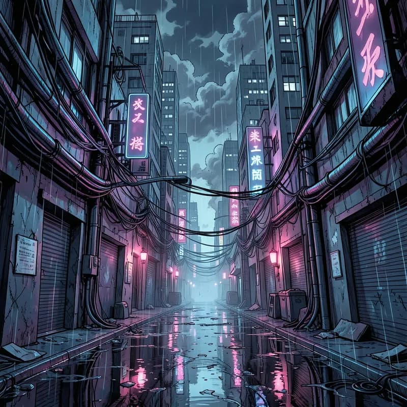 The Data Courier Cyberpunk interactive story — atmospheric illustration