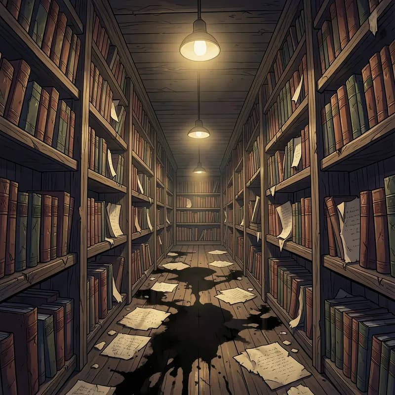 Ancient Library Dark Academia interactive story — atmospheric illustration
