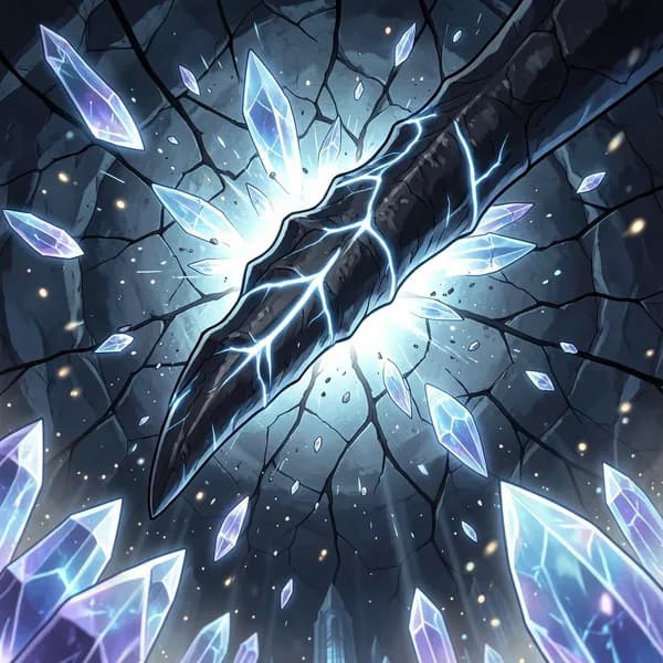 A massive, obsidian-black dragon claw tearing through a crystalline ceiling.