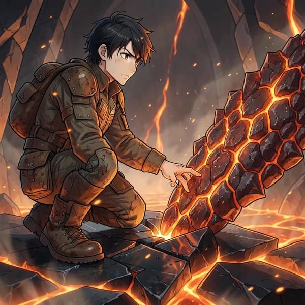 A scavenger kneels on a jagged obsidian floor, reaching toward a massive, slumbering dragon flank in a volcanic cavern.