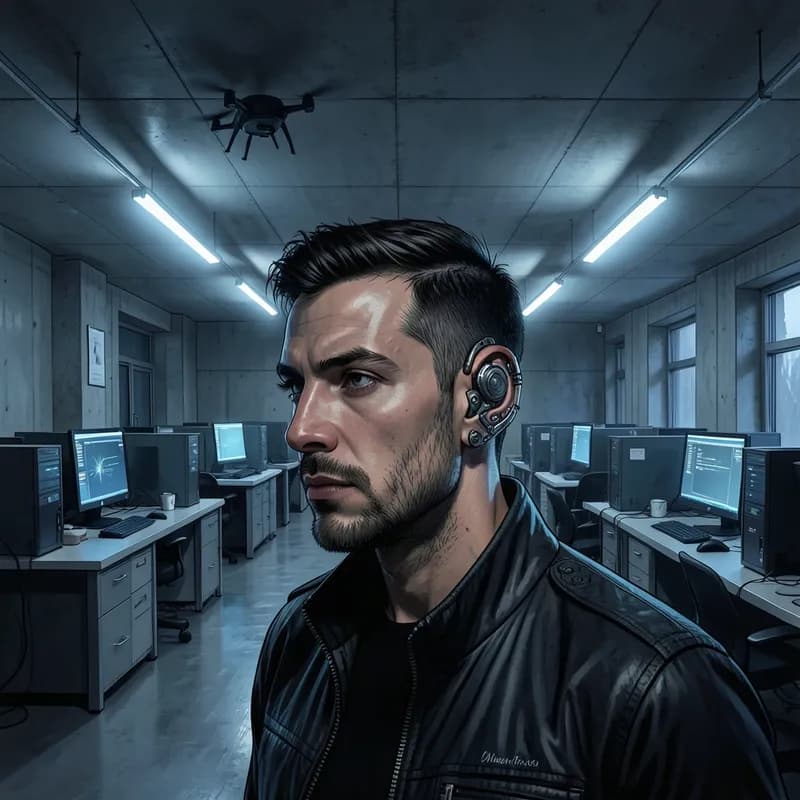 The Double Agent Dystopian interactive story — atmospheric illustration