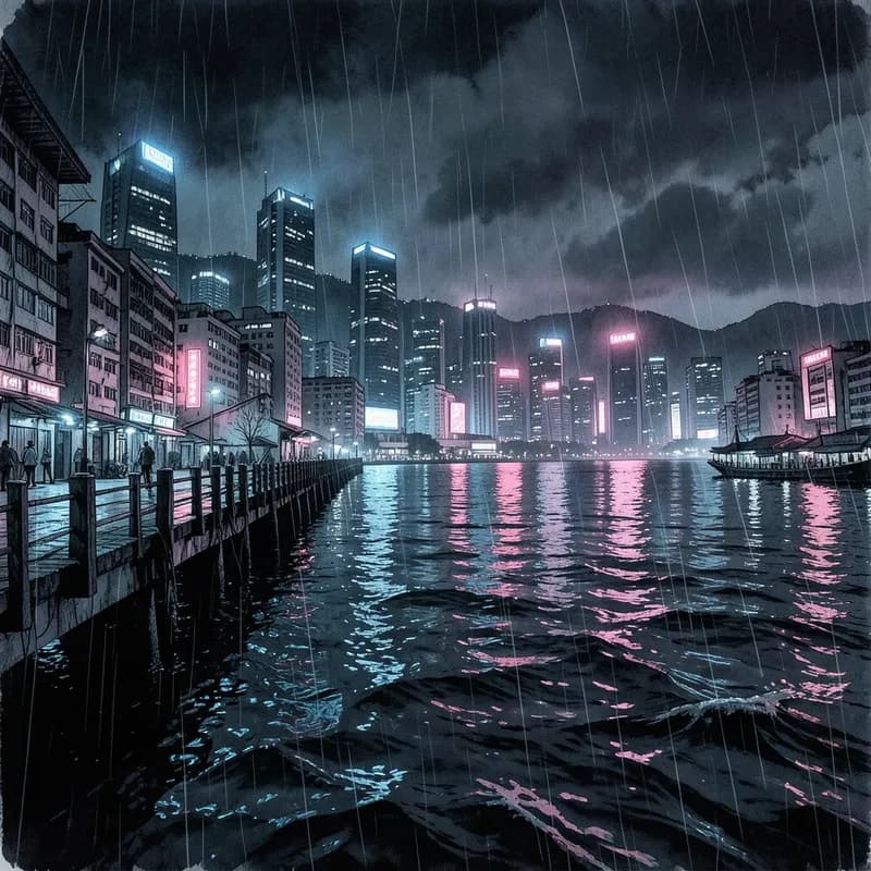 Hong Kong Harbor Espionage interactive story — atmospheric illustration
