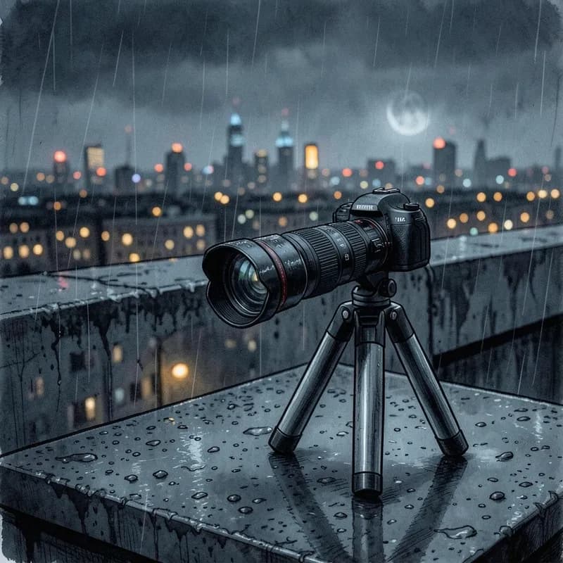 Rooftop Observation Post Espionage interactive story — atmospheric illustration