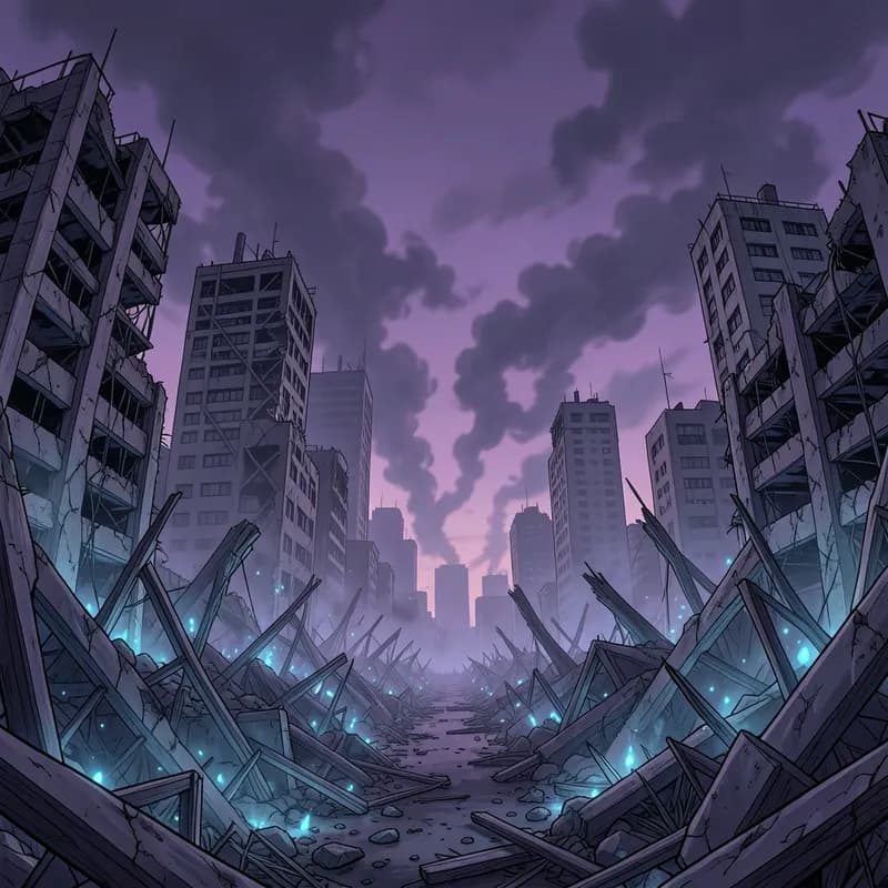 Destroyed City Kaiju interactive story — atmospheric illustration