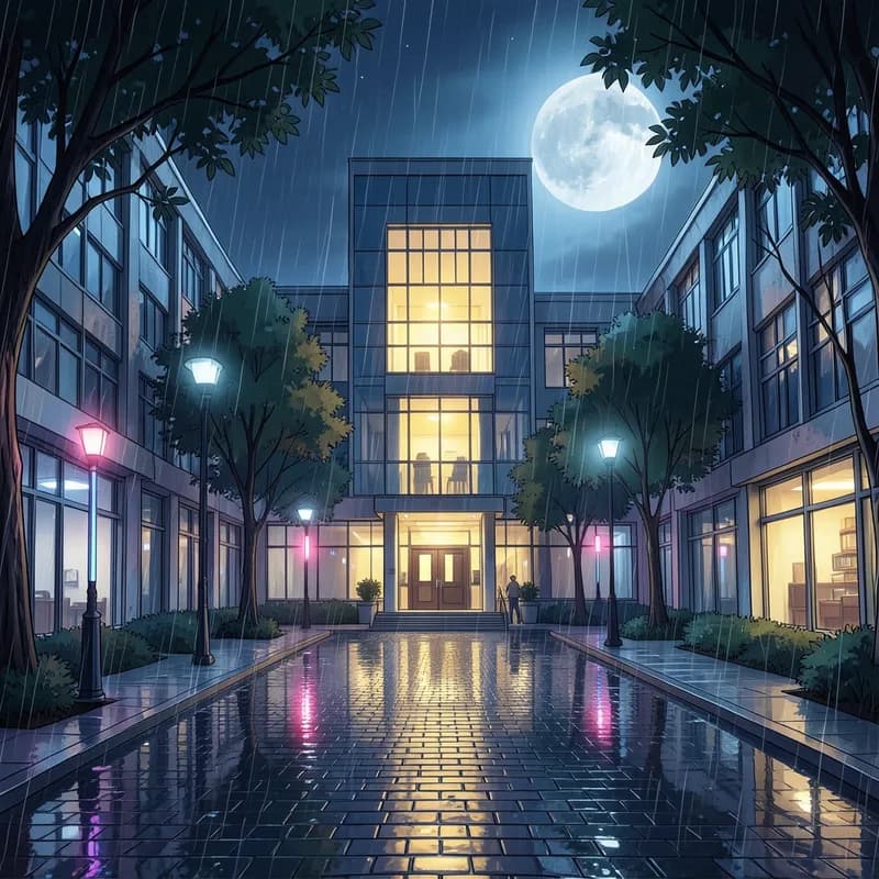 University Campus K-Drama interactive story — atmospheric illustration
