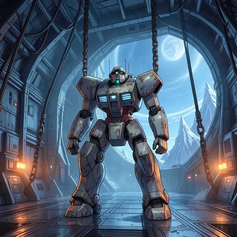 The Rookie Pilot Mecha interactive story — atmospheric illustration