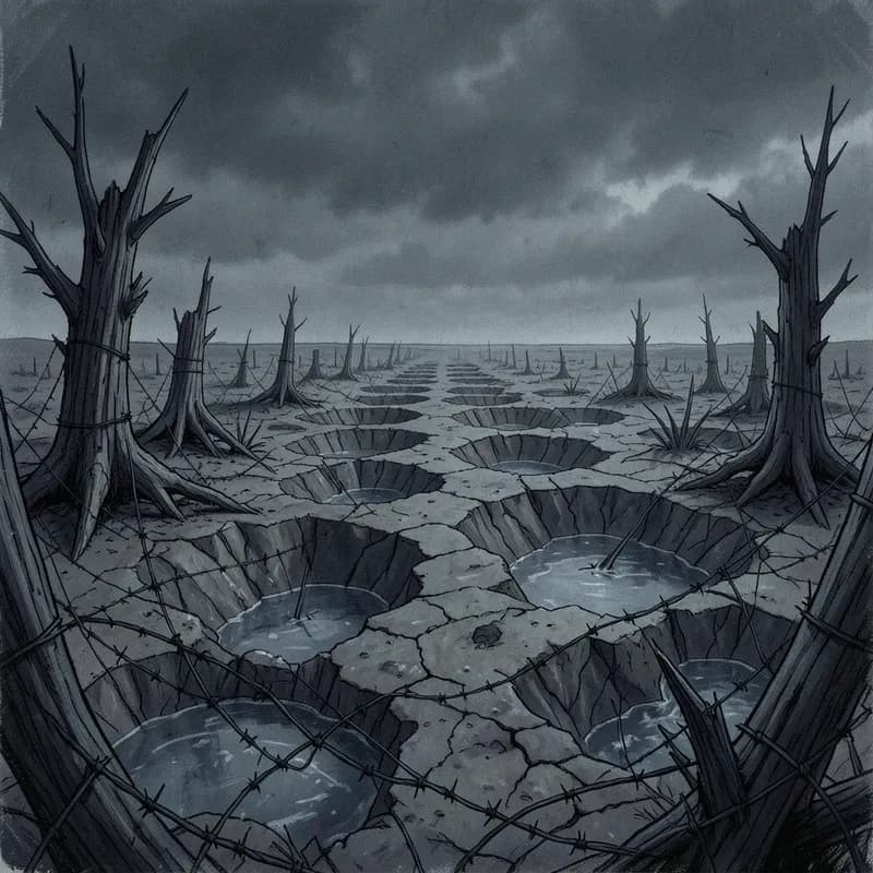WWI Trenches Military / War interactive story — atmospheric illustration
