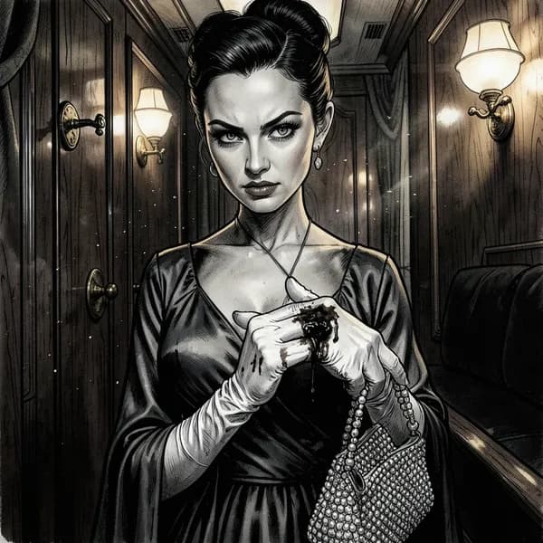 A woman in an elegant 1920s gown with a suspicious grease stain on her silk glove.