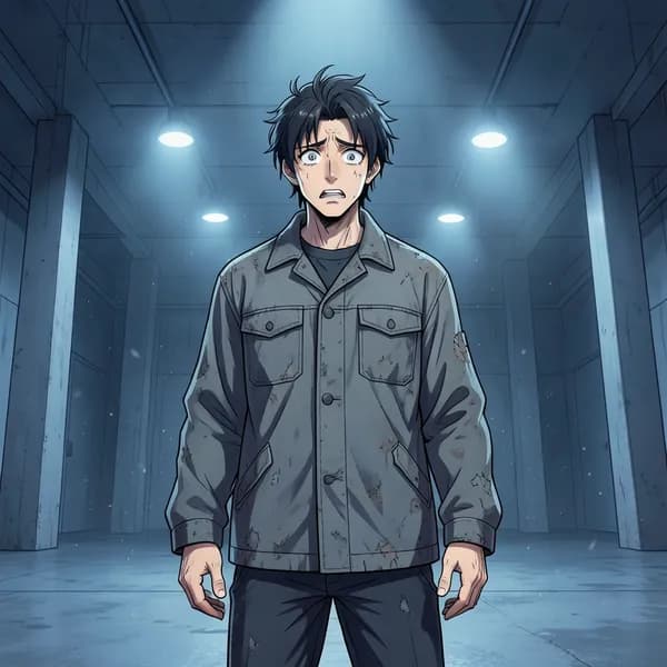 A slender young man standing alone on a vast, cold concrete training floor, looking vulnerable and out of place.