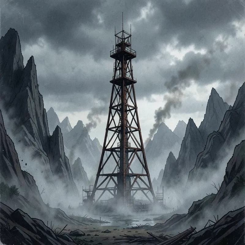 Radio Tower Post-Apocalyptic interactive story — atmospheric illustration