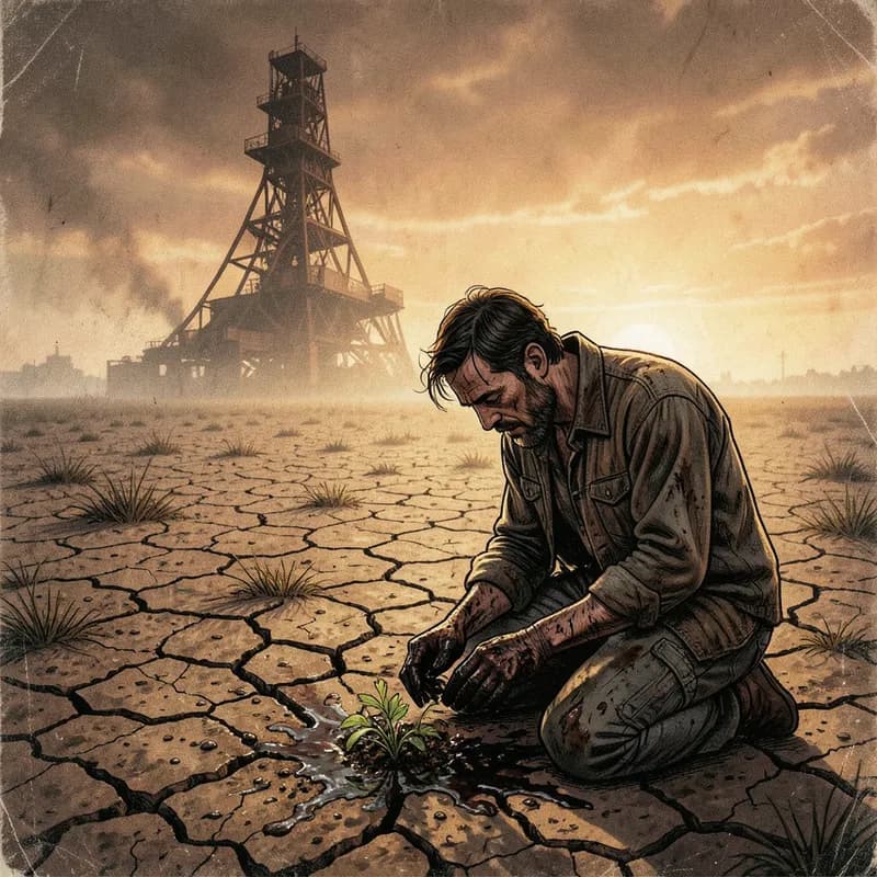 The Farmer Post-Apocalyptic interactive story — atmospheric illustration