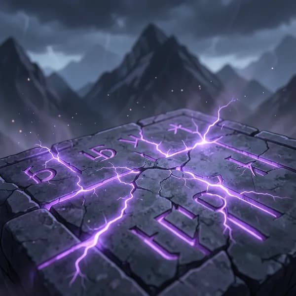 Ancient stone altar floor etched with glowing, crackling runes that hum with ethereal energy.