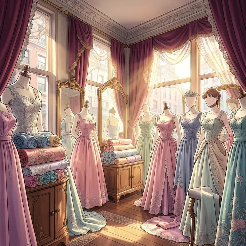 Modiste Shop Regency Romance interactive story — atmospheric illustration