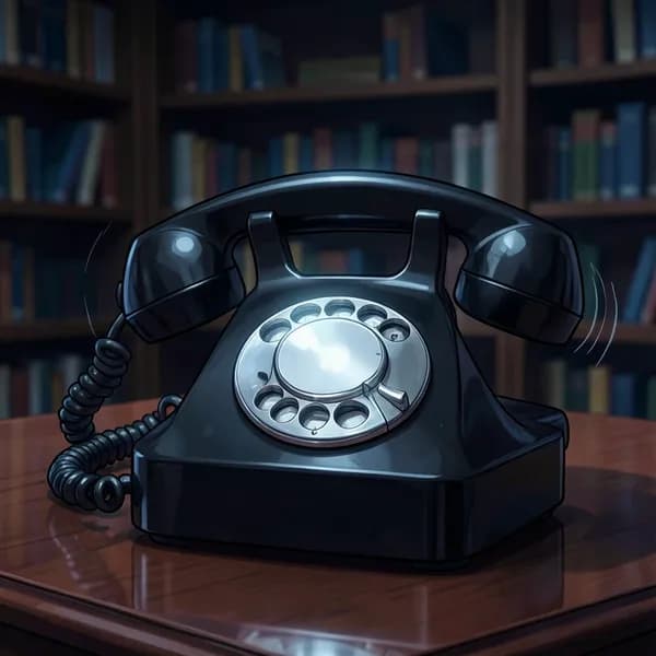 A vintage rotary landline phone ringing on a desk, symbolizing a dangerous connection to the past.