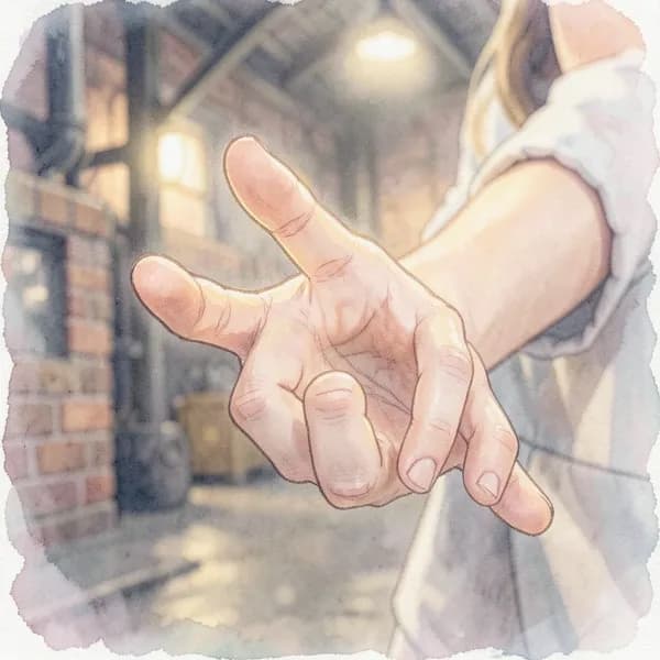 A woman's hand reaching out with hesitation, fingers slightly curled in a moment of quiet, charged intimacy.