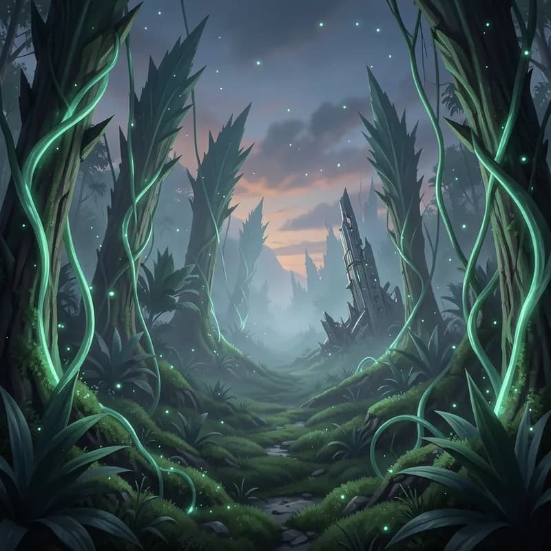 Jungle Planet Sci-Fi interactive story — atmospheric illustration