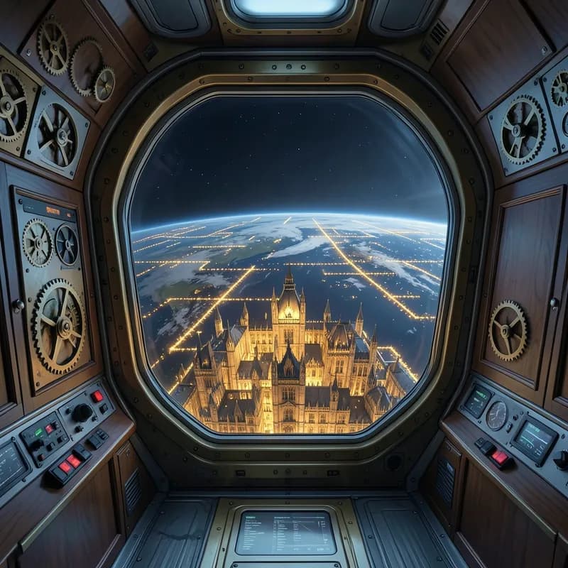 Phileas Fogg Sci-Fi interactive story — atmospheric illustration