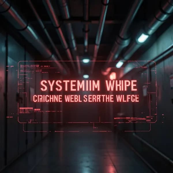 A close-up of a holographic system interface showing a critical security wipe command.