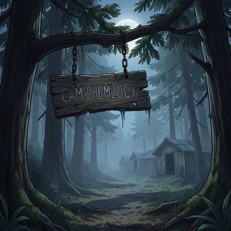 Summer Camp Killer Slasher interactive story — atmospheric illustration