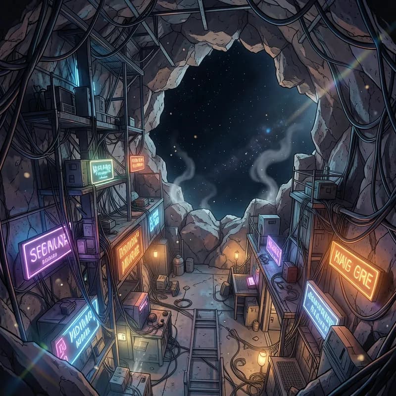Asteroid Smuggler Base Space Opera interactive story — atmospheric illustration