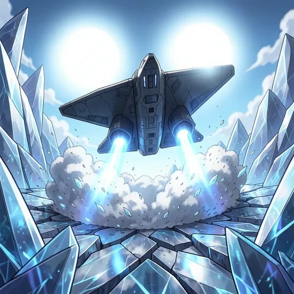 A sleek, angular Imperial interceptor ship descends, kicking up a massive cloud of sharp quartz dust.