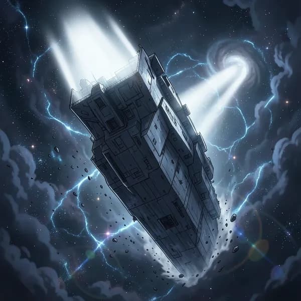 A massive, obsidian-colored Imperial dreadnought emerging from the swirling ionized gas of a nebula.