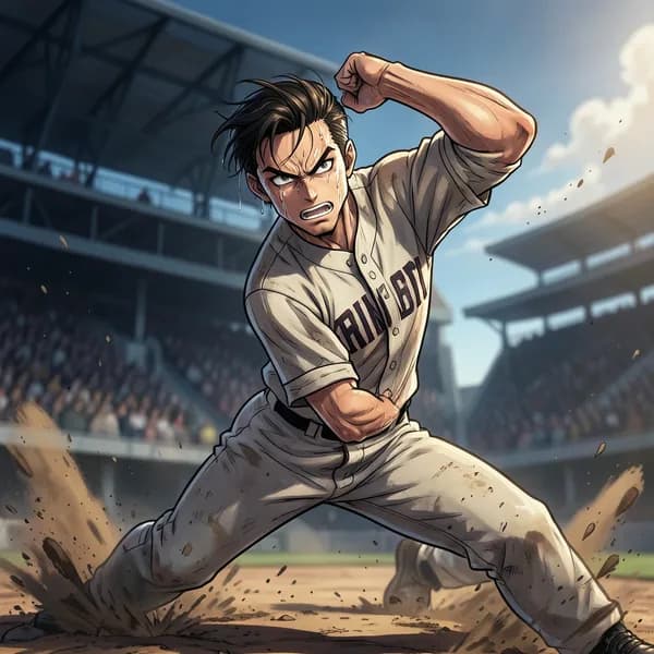 A pitcher mid-windup, body coiled with explosive energy.