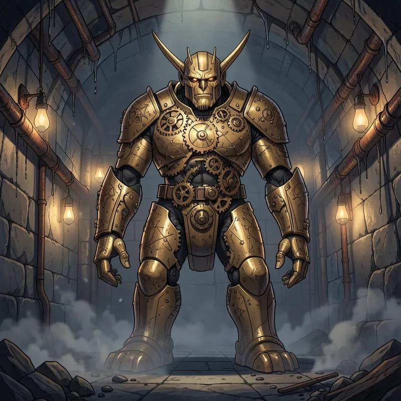 Brass Golem Steampunk interactive story — atmospheric illustration
