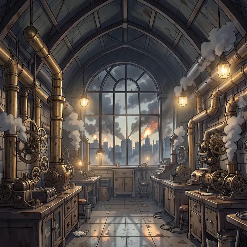Royal Engineering Corps Steampunk interactive story — atmospheric illustration