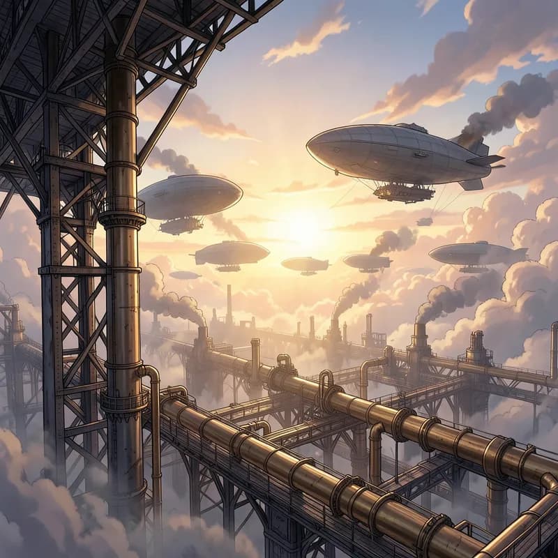 Sky Dock Steampunk interactive story — atmospheric illustration