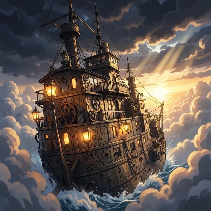 Sky Pirate Raid Steampunk interactive story — atmospheric illustration