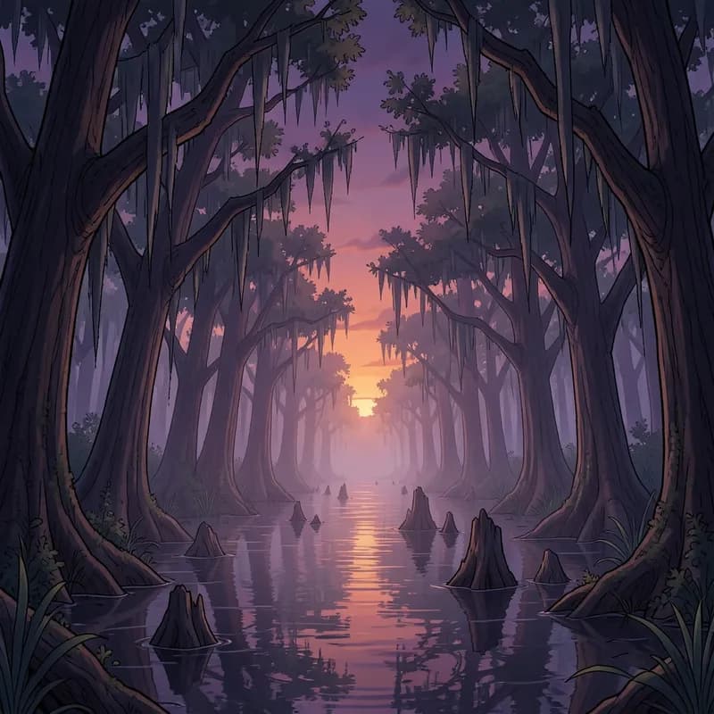 Swamp Survival Adventure interactive story — atmospheric illustration