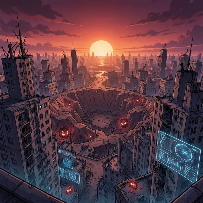 Rooftop Safe Zone System Apocalypse interactive story — atmospheric illustration