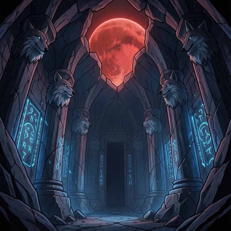 Ancient Wolf Temple Werewolf Fiction interactive story — atmospheric illustration