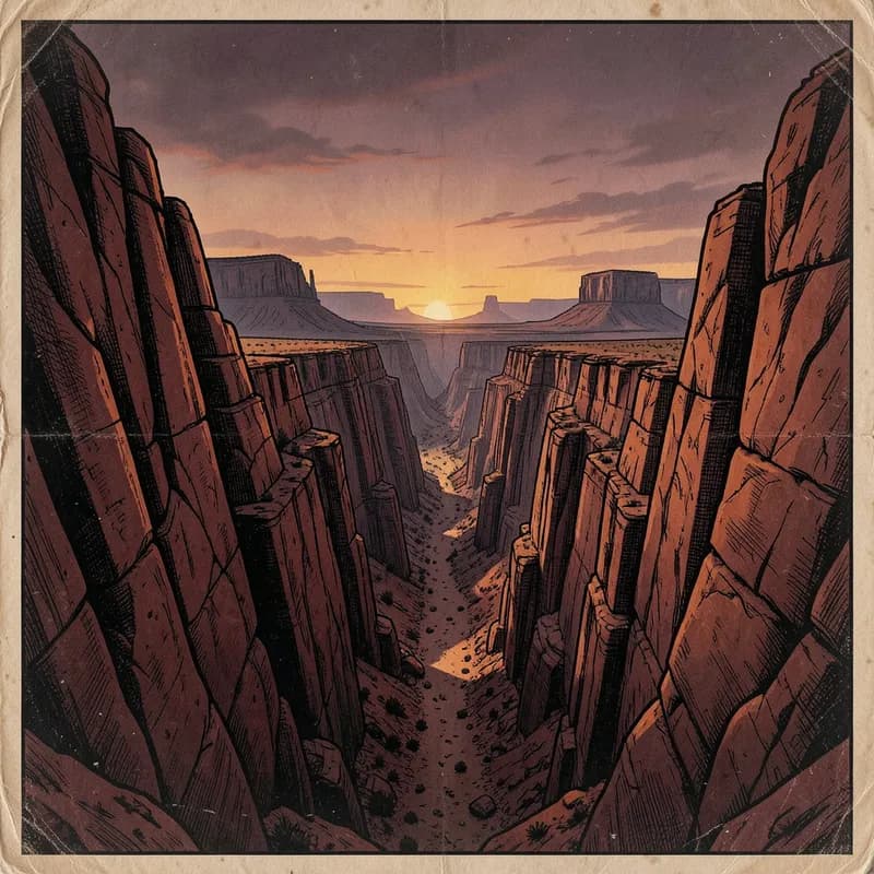 Canyon Hideout Western interactive story — atmospheric illustration