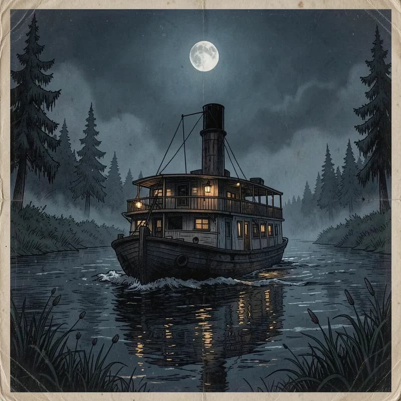 Frontier Riverboat Western interactive story — atmospheric illustration