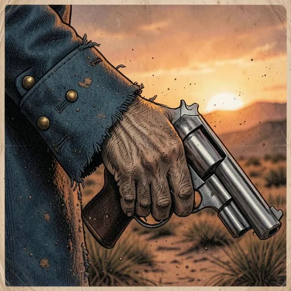 A close-up of a soldier's gloved hand resting on the grip of a revolver, showing signs of wear.