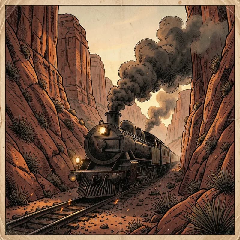 Train Robbery Western interactive story — atmospheric illustration