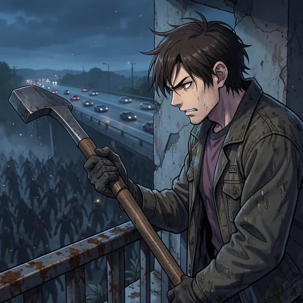 A survivor grips a crowbar, looking over the edge of a crumbling overpass at the danger below.